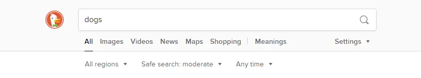 Example: Searching 'dogs' on DuckDuckGo