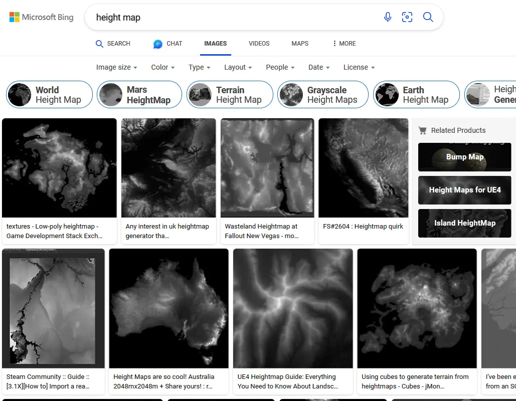 Example black and white heightmaps