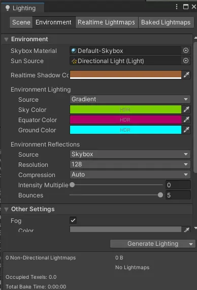 Environment lighting settings